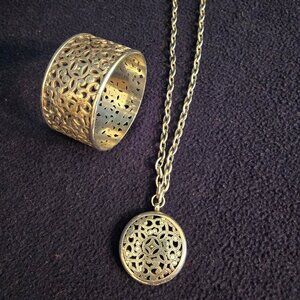 Brighton SET Matching Silver Disc/Circle Necklace and Bangle Bracelet